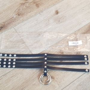 LEATHER CHOKER with Double Steel RinHalloween!. Great Halloween costume peice!